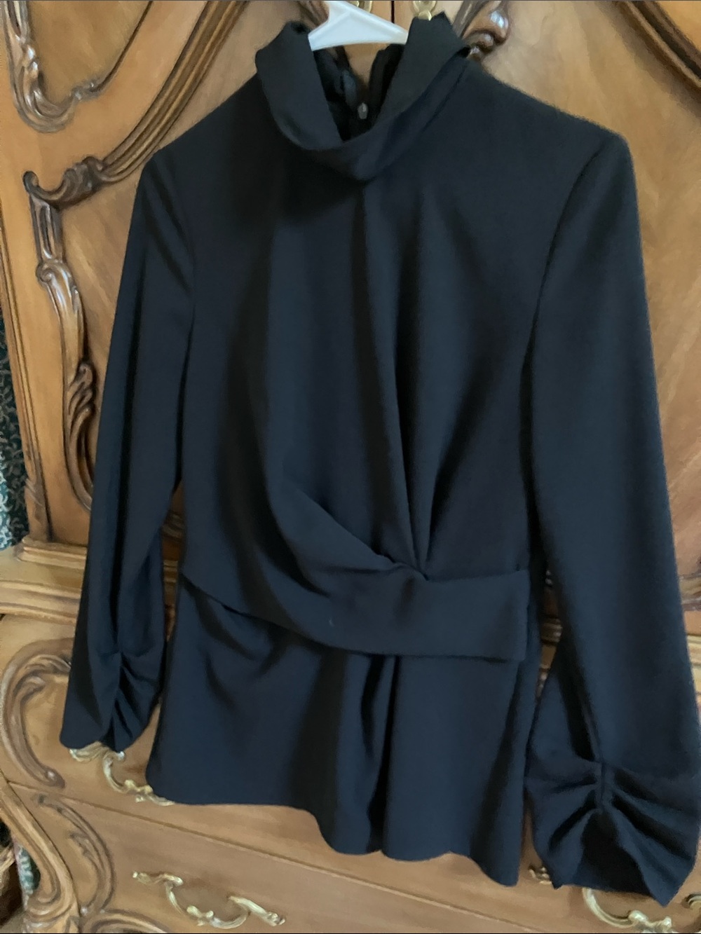 Twist-Waist Black Long-Sleeve Top